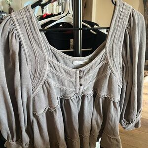 Free People Gray Textured Blouse